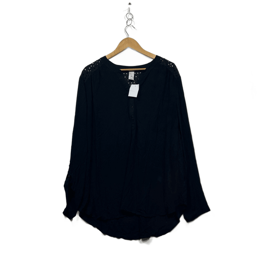 Alexia Womens Black Cotton Long Sleeve Broderie Embroidered Blouse Size 26
