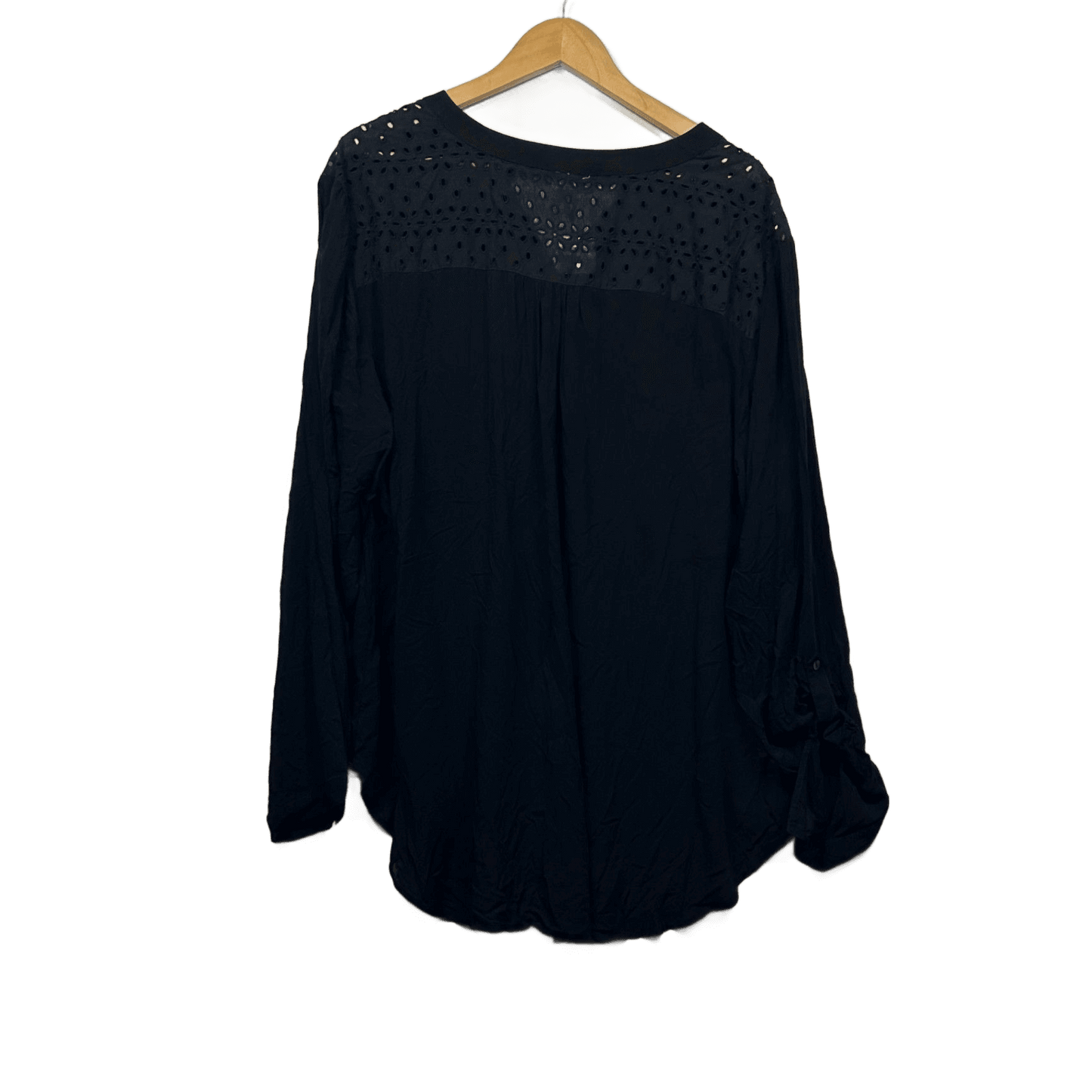 Alexia Womens Black Cotton Long Sleeve Broderie Embroidered Blouse Size 26