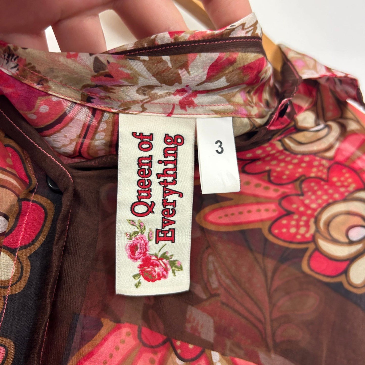 Queen of Everything Silk Pink Floral Long Sleeve Top Size 14 - 16 (3)