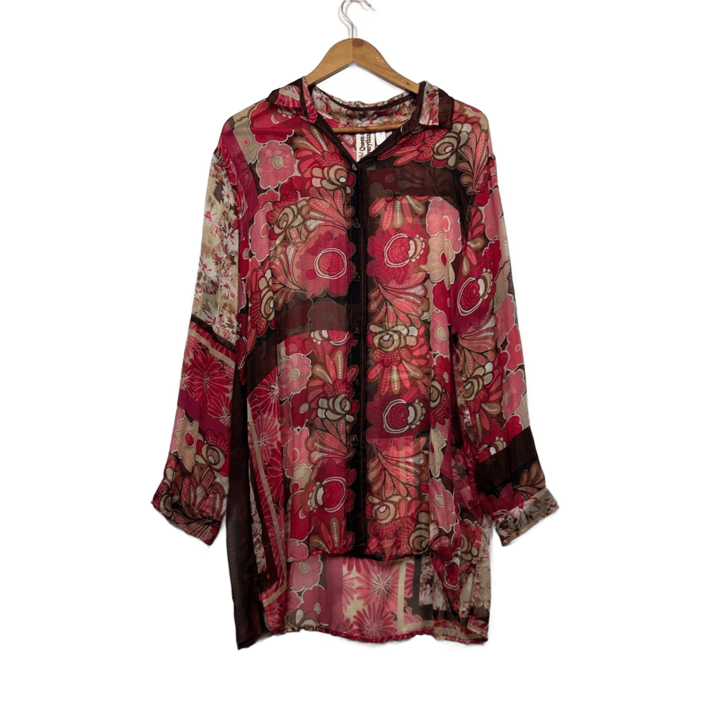 Queen of Everything Silk Pink Floral Long Sleeve Top Size 14 - 16 (3)