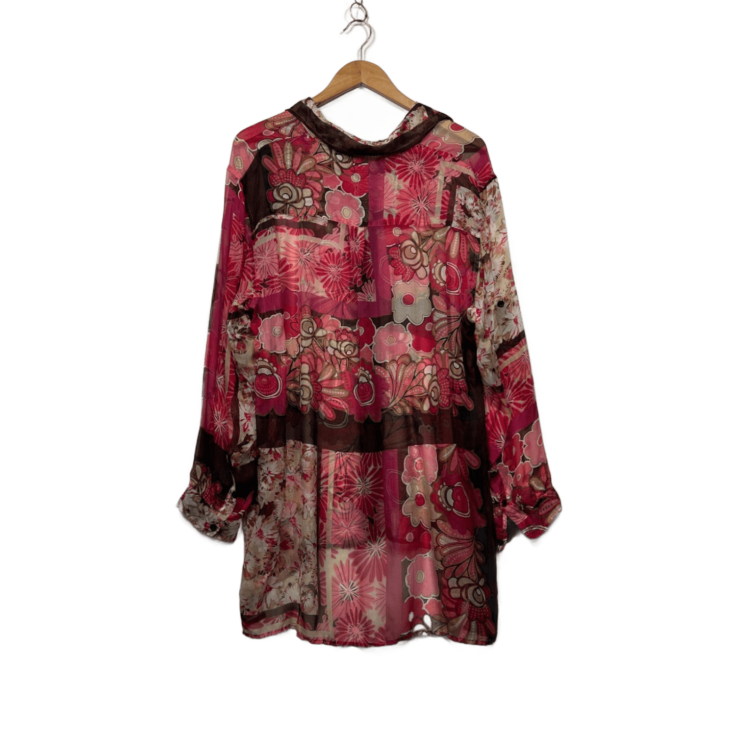 Queen of Everything Silk Pink Floral Long Sleeve Top Size 14 - 16 (3)