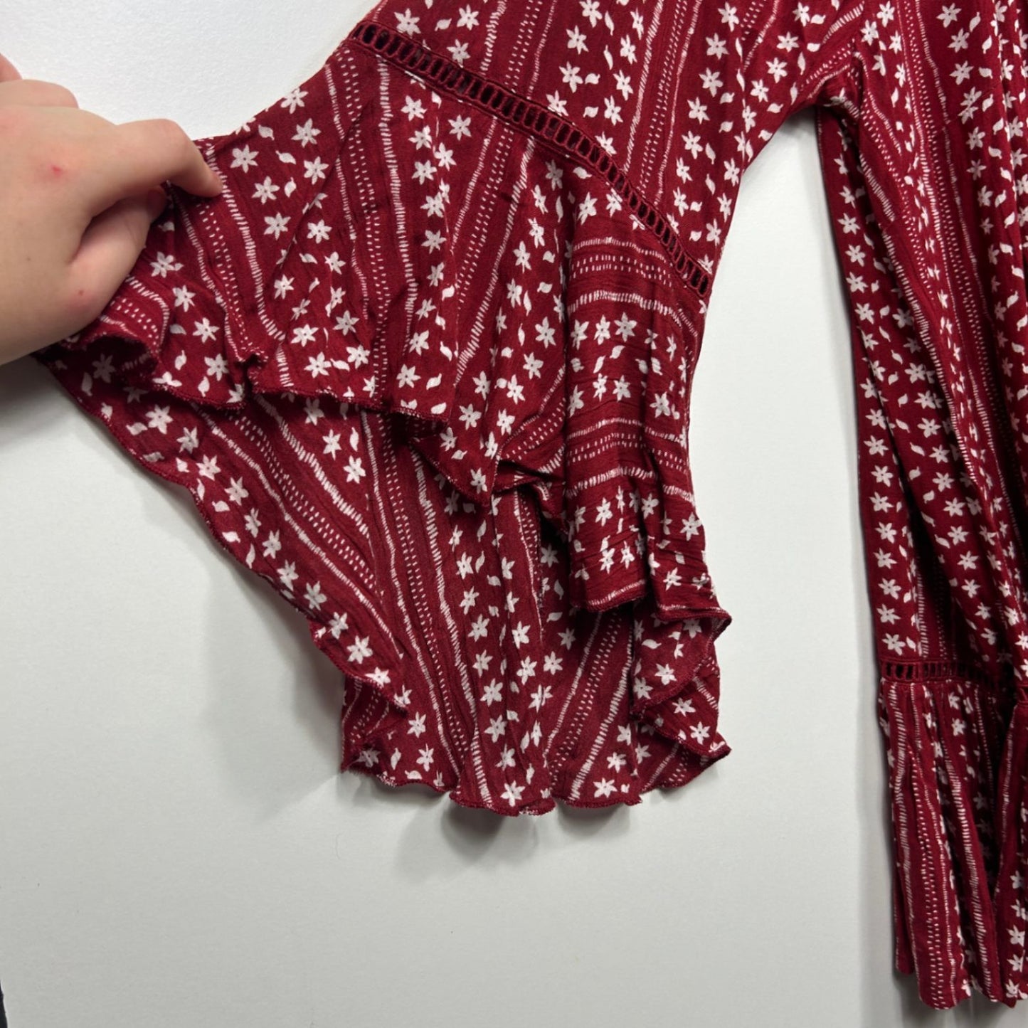 Autograph Women's Red Viscose Long Bell Sleeve Crew Neck Boho Blouse Size 18