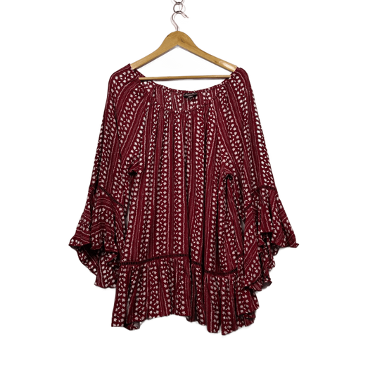 Autograph Women's Red Viscose Long Bell Sleeve Crew Neck Boho Blouse Size 18