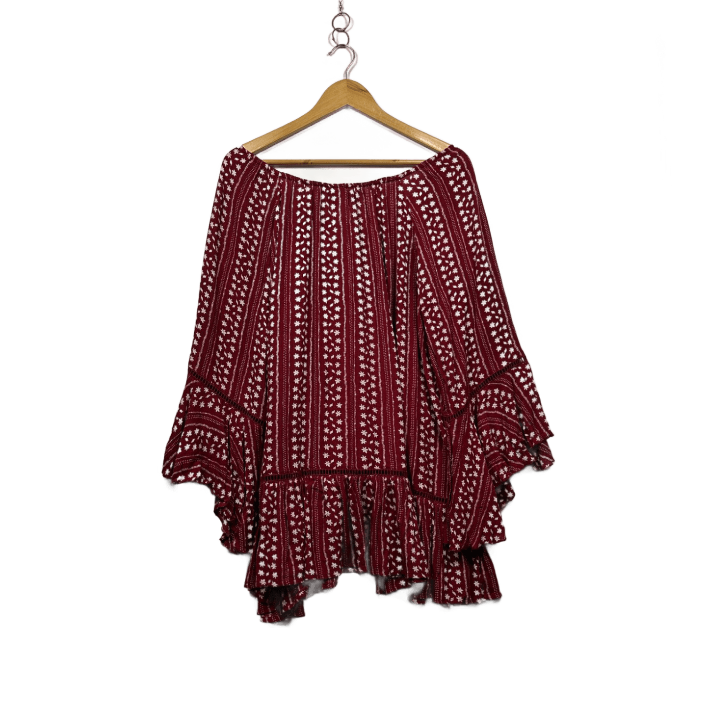 Autograph Women's Red Viscose Long Bell Sleeve Crew Neck Boho Blouse Size 18