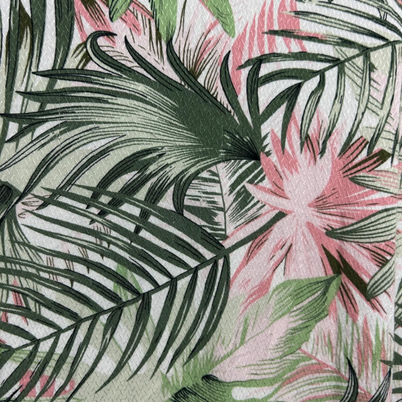 Katies Green Pink White Short Sleeve Viscose Tropical Floral Dress Size 18