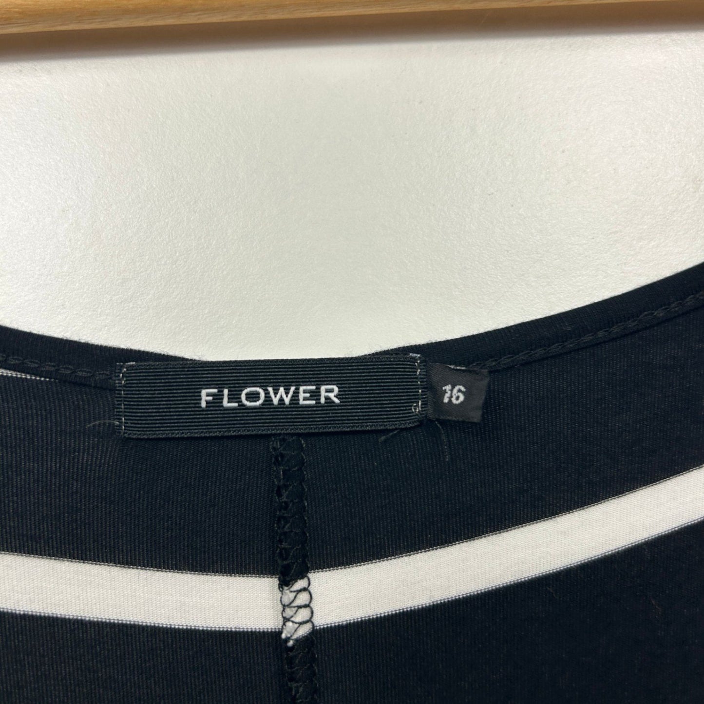 Flower Womens Black White Long Sleeve Striped Rayon Dress Size 16 Stretch