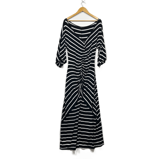 Flower Womens Black White Long Sleeve Striped Rayon Dress Size 16 Stretch