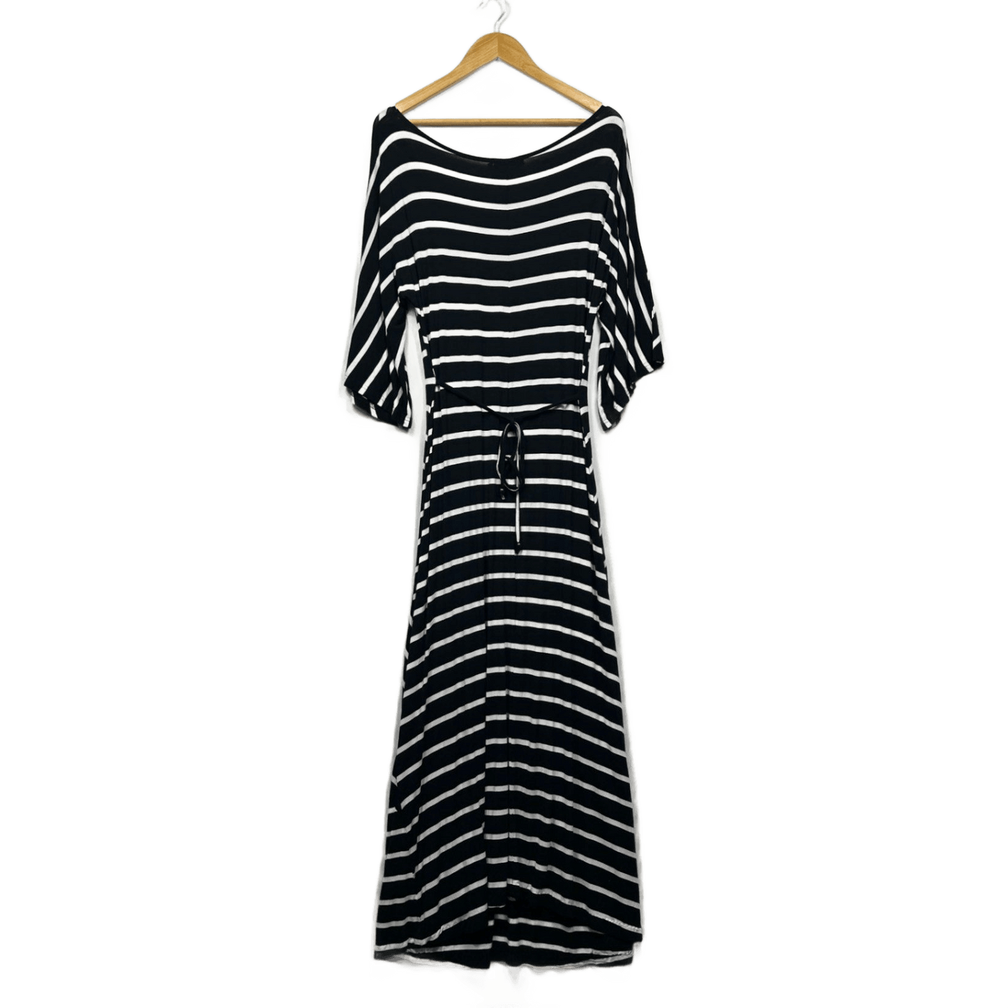 Flower Womens Black White Long Sleeve Striped Rayon Dress Size 16 Stretch