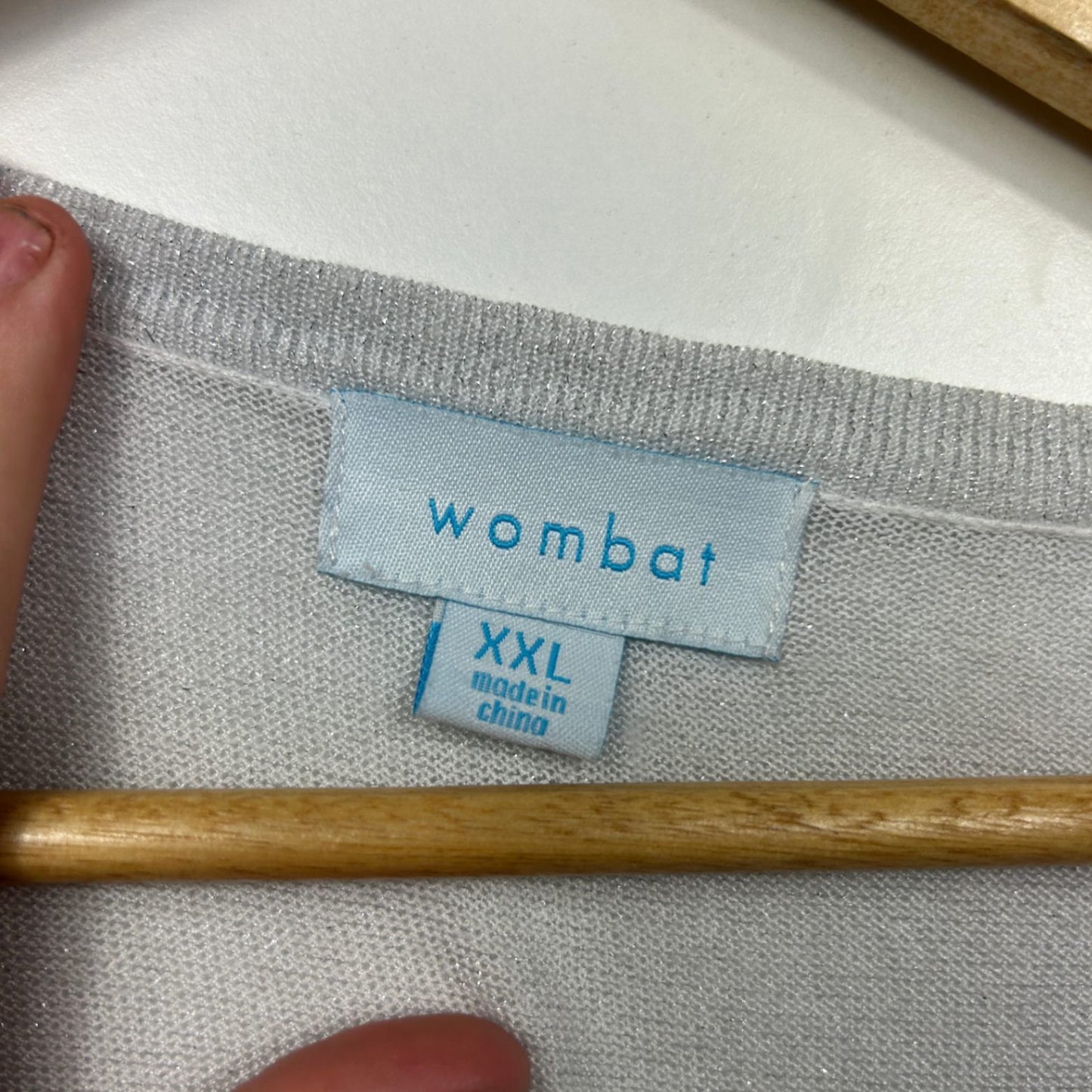 Wombat Silver Metallic Beaded Long Sleeve V-Neck Open Front Top Size 2XL 16 18