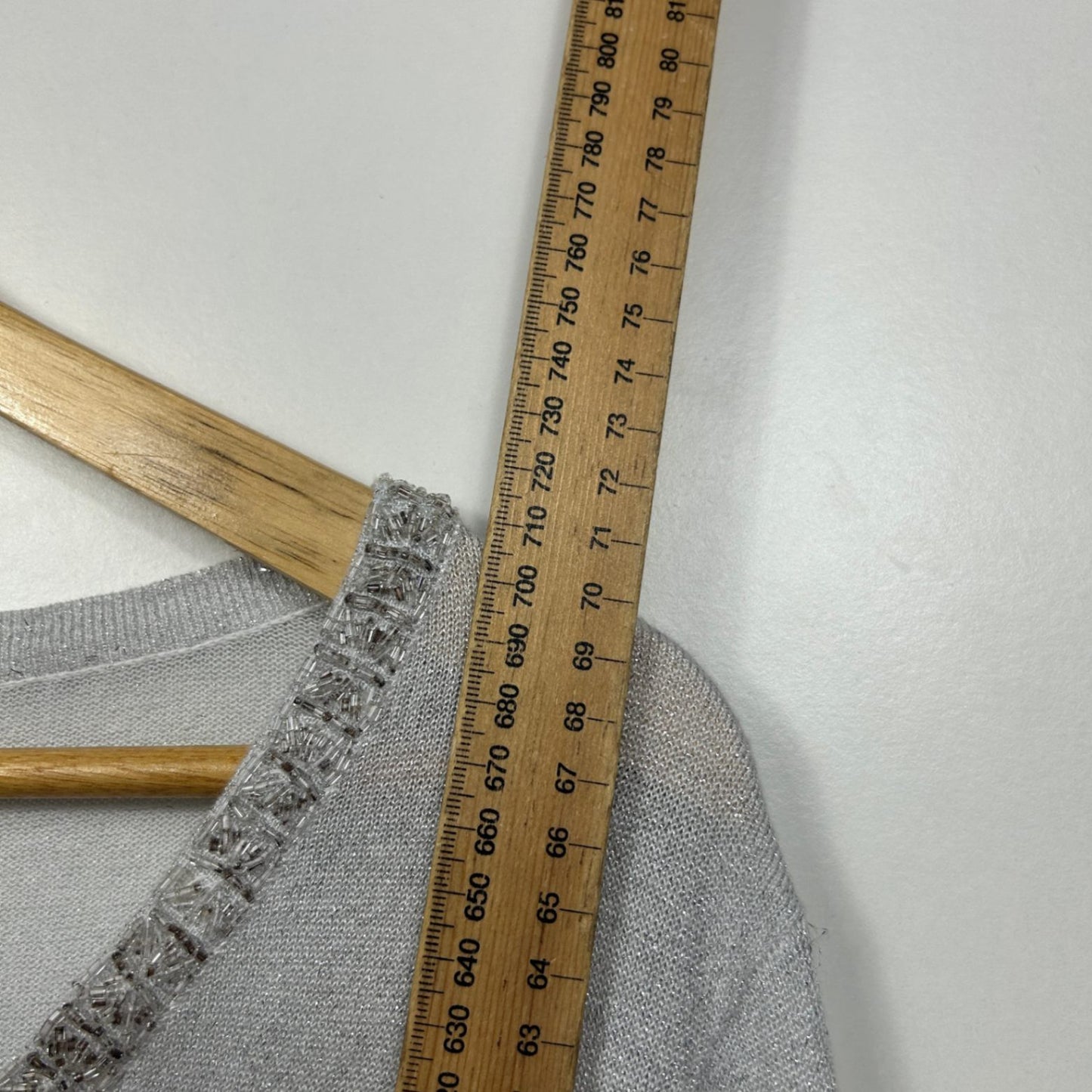 Wombat Silver Metallic Beaded Long Sleeve V-Neck Open Front Top Size 2XL 16 18