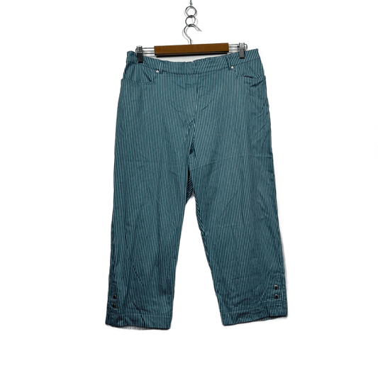 Black Pepper Pull On Trousers Pants Size 16 Green White Stripe Cropped Pockets