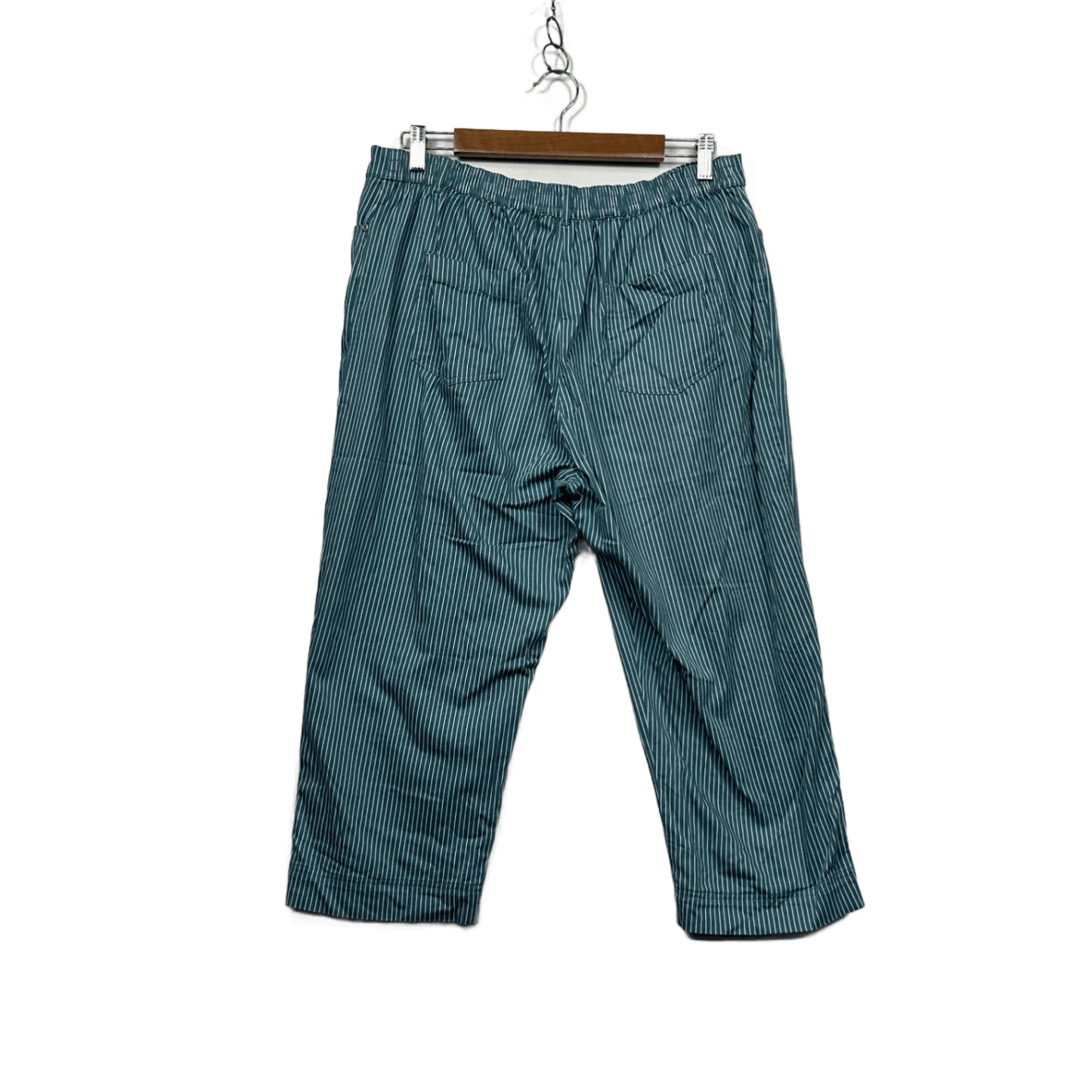 Black Pepper Pull On Trousers Pants Size 16 Green White Stripe Cropped Pockets