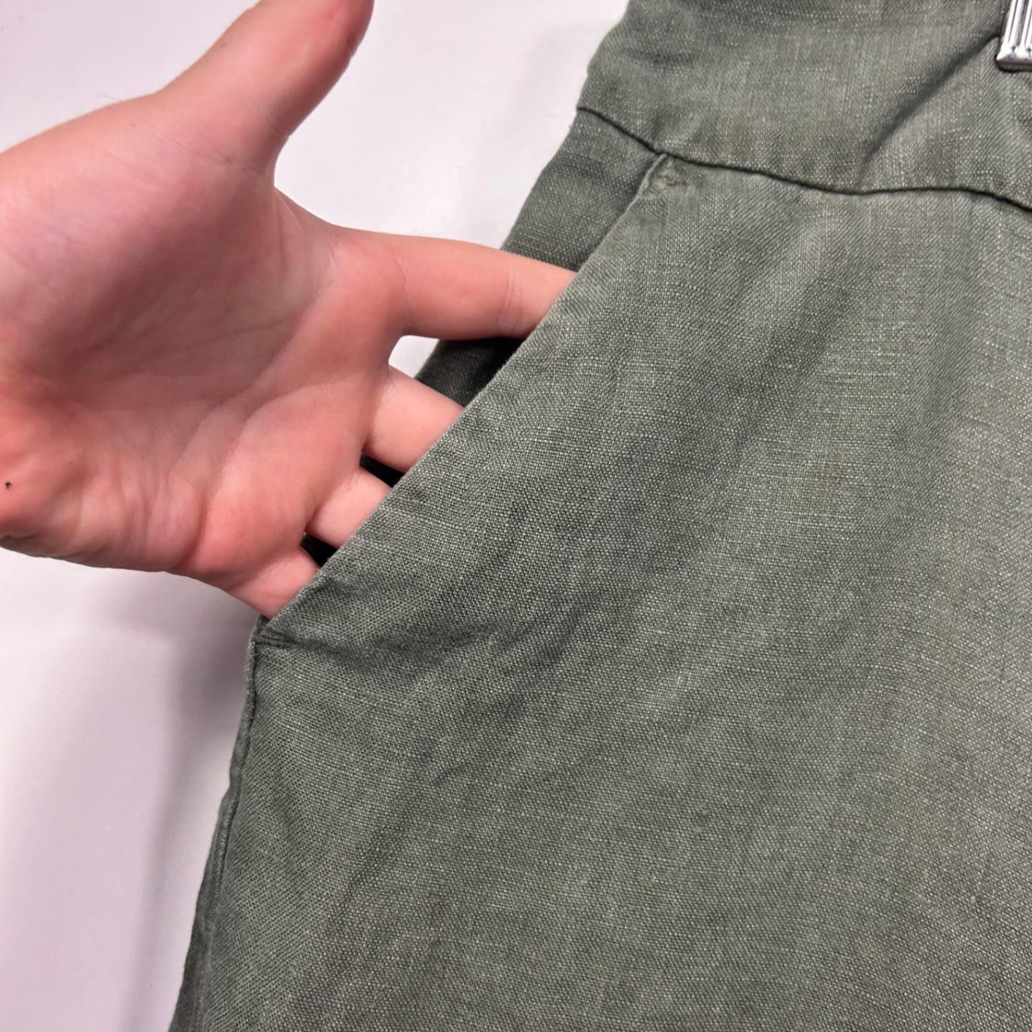 Preview Green Linen Blend Wide Leg Trousers Pants Size 20 Pockets