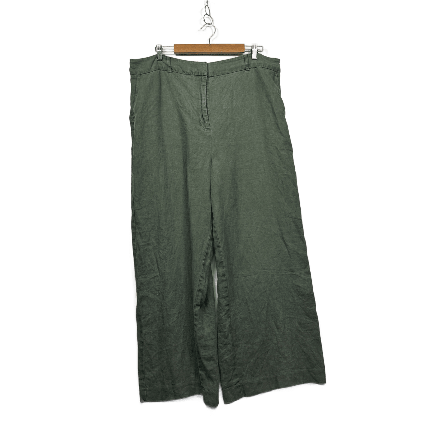 Preview Green Linen Blend Wide Leg Trousers Pants Size 20 Pockets