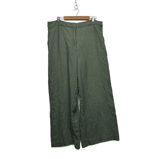 Preview Green Linen Blend Wide Leg Trousers Pants Size 20 Pockets