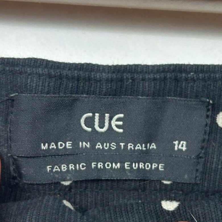 Cue Black White Polka Dots Pants Trousers Size 14 Corduroy Pockets