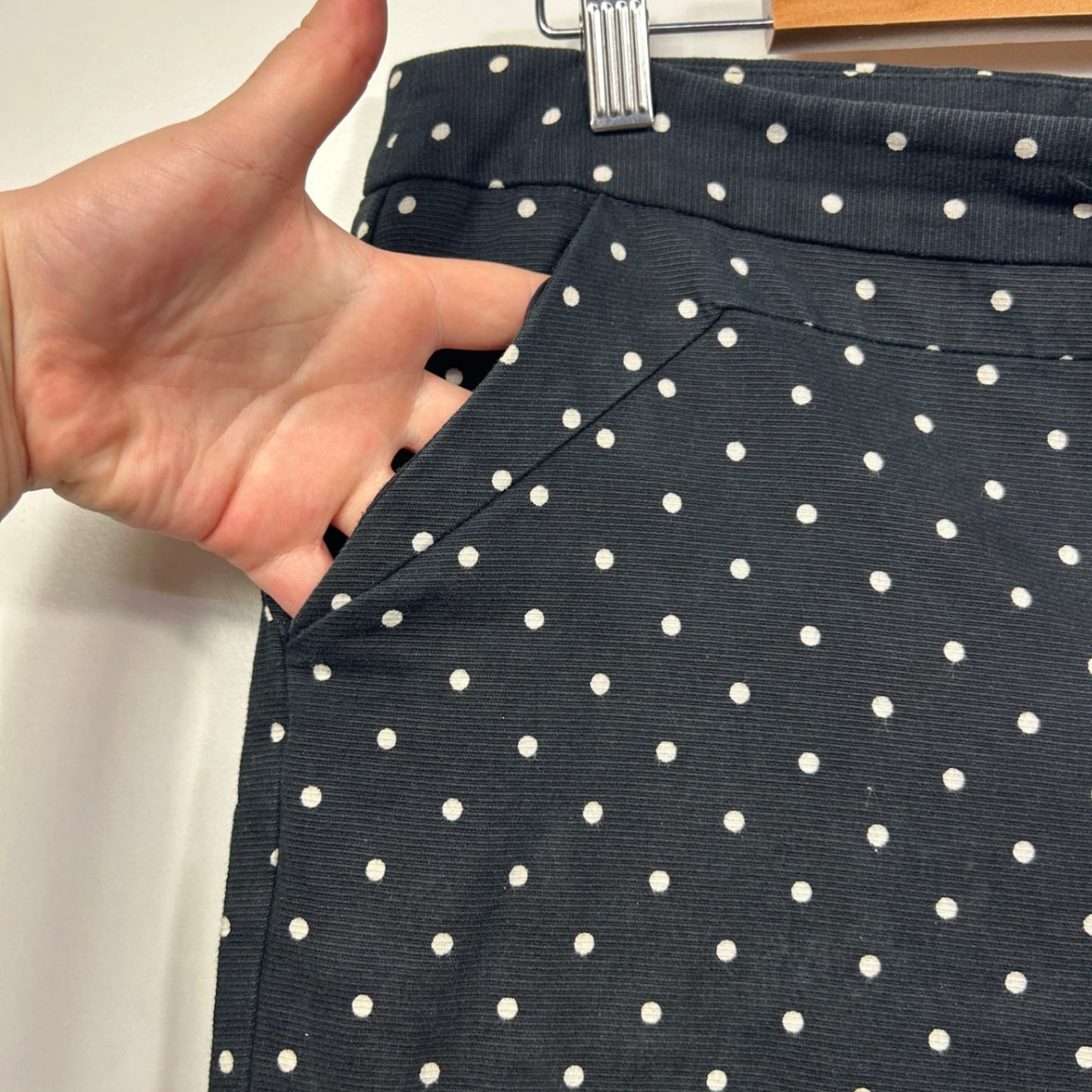 Cue Black White Polka Dots Pants Trousers Size 14 Corduroy Pockets