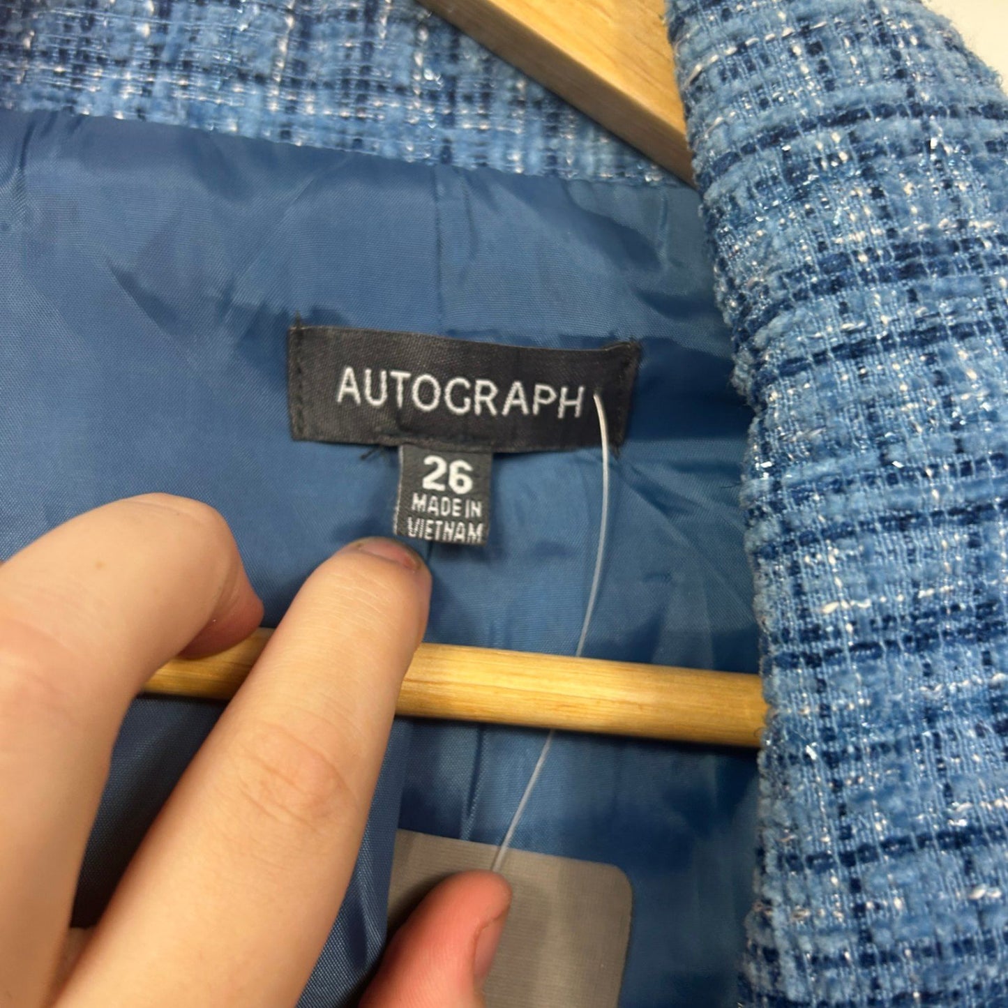 New Autograph Textured Blue Blazer Jacket Size 28 Double Breasted
