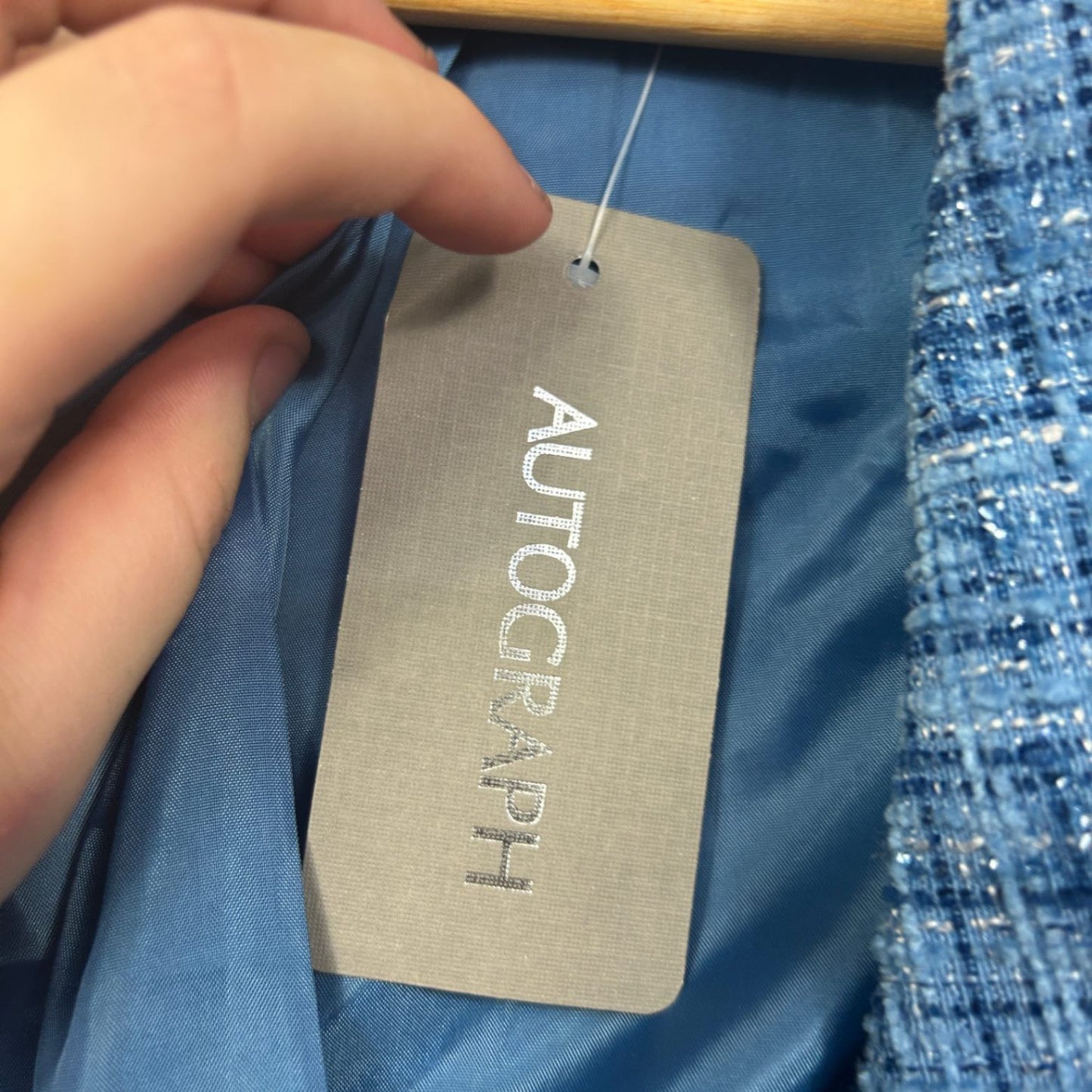 New Autograph Textured Blue Blazer Jacket Size 28 Double Breasted