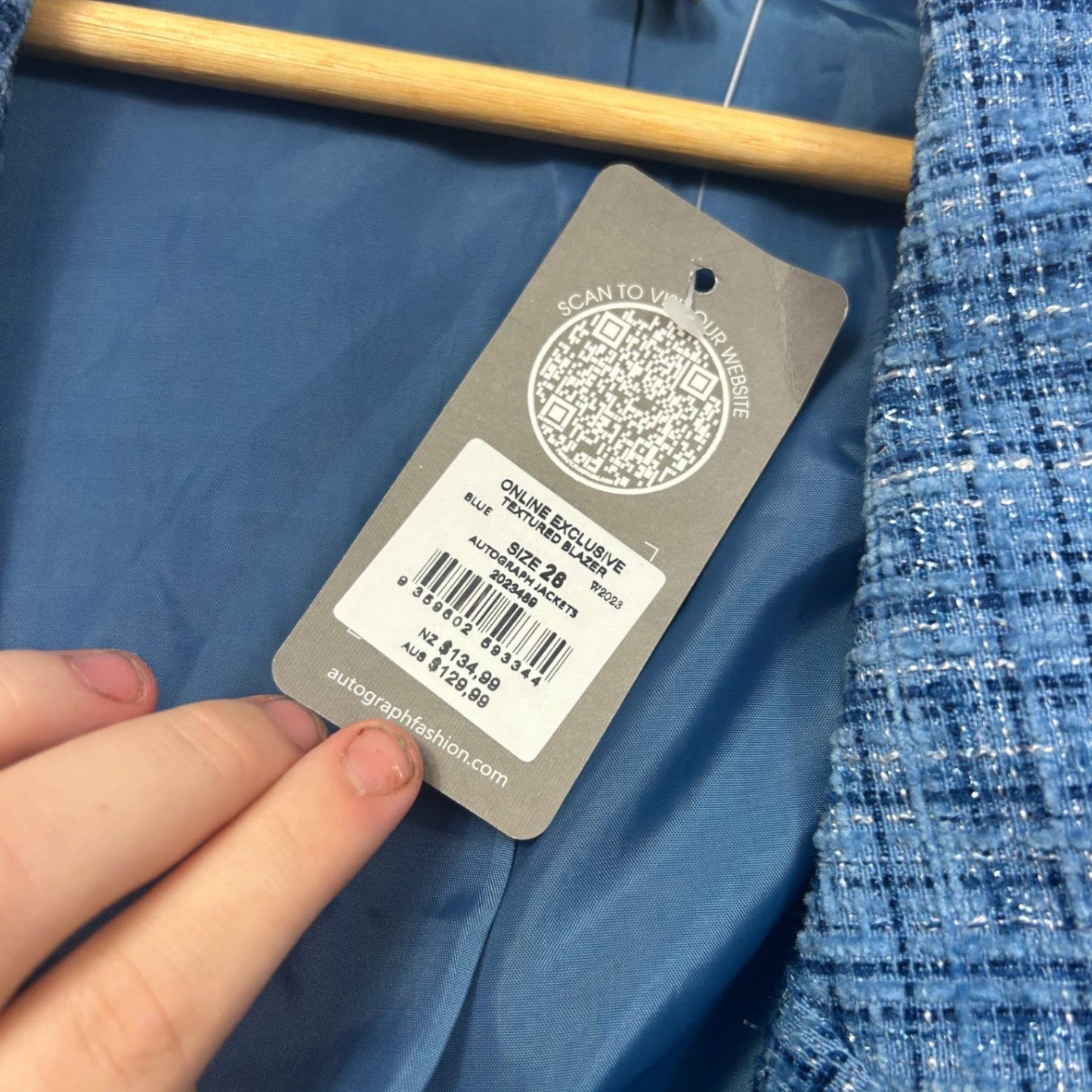 New Autograph Textured Blue Blazer Jacket Size 28 Double Breasted