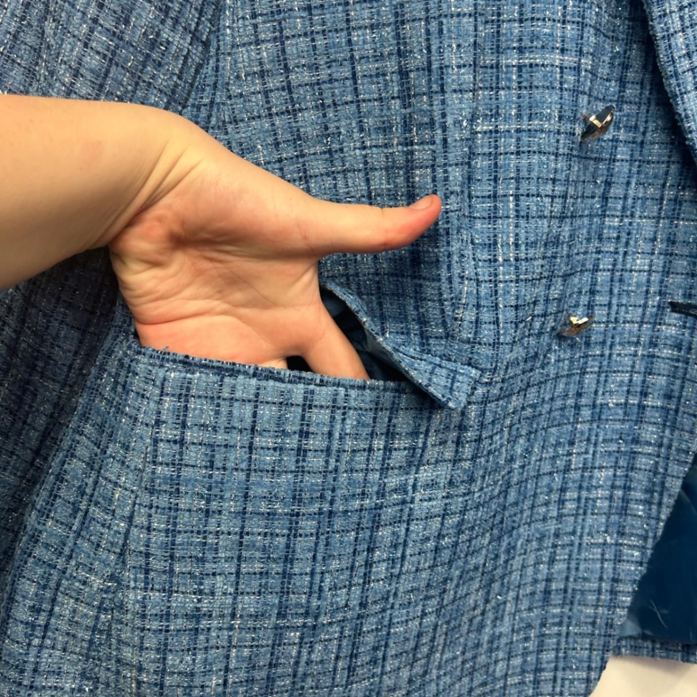 New Autograph Textured Blue Blazer Jacket Size 28 Double Breasted