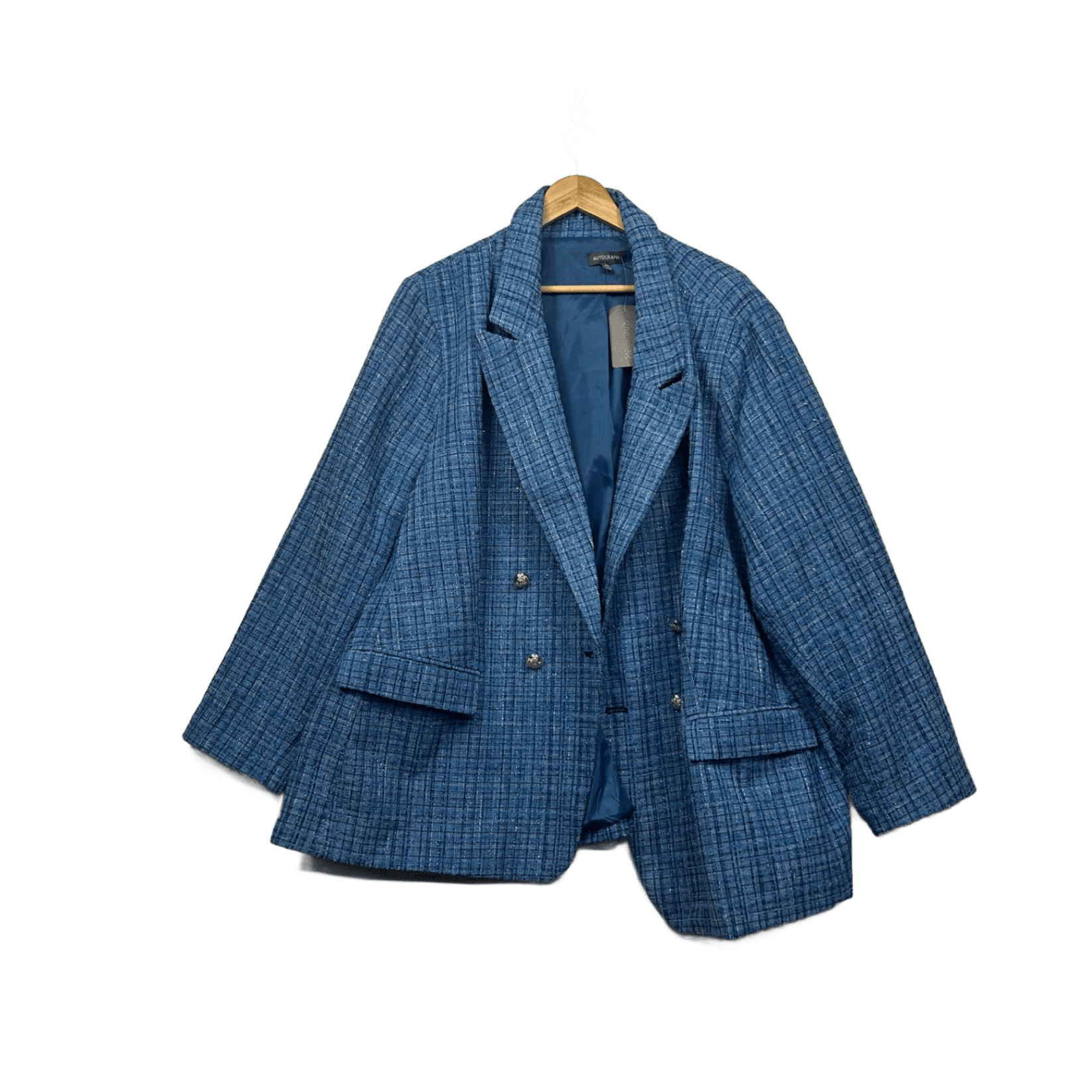 New Autograph Textured Blue Blazer Jacket Size 28 Double Breasted