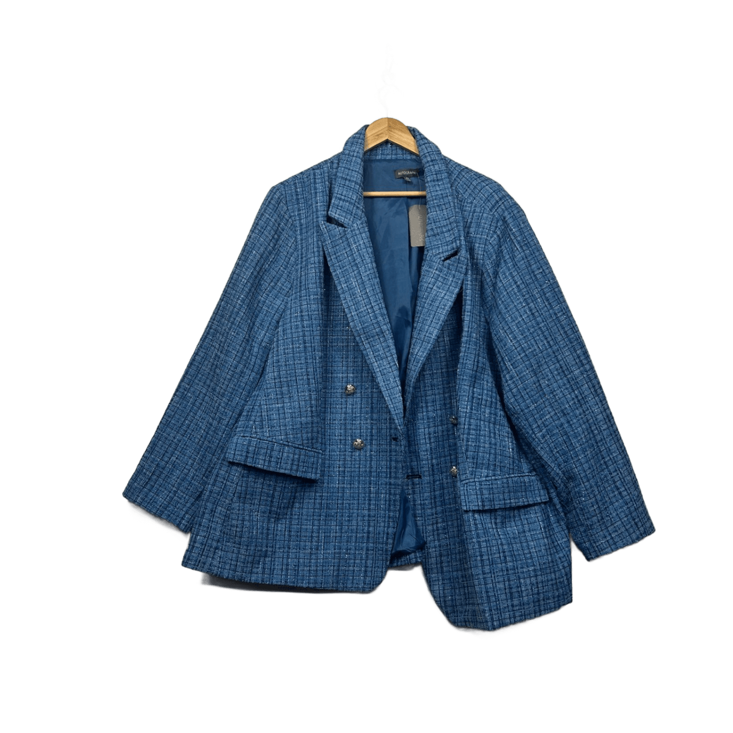 New Autograph Textured Blue Blazer Jacket Size 28 Double Breasted