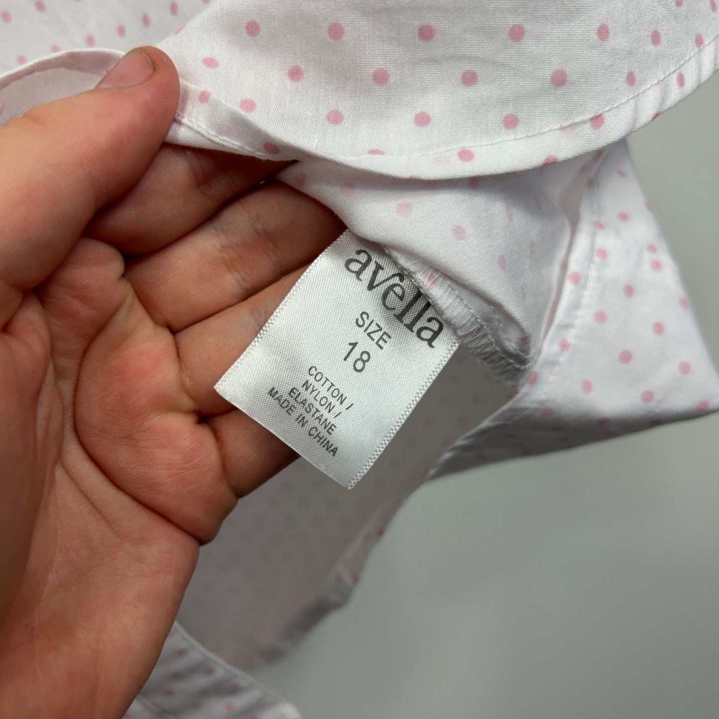 Avella White Pink Polka Dots Button Up Blouse Size 18