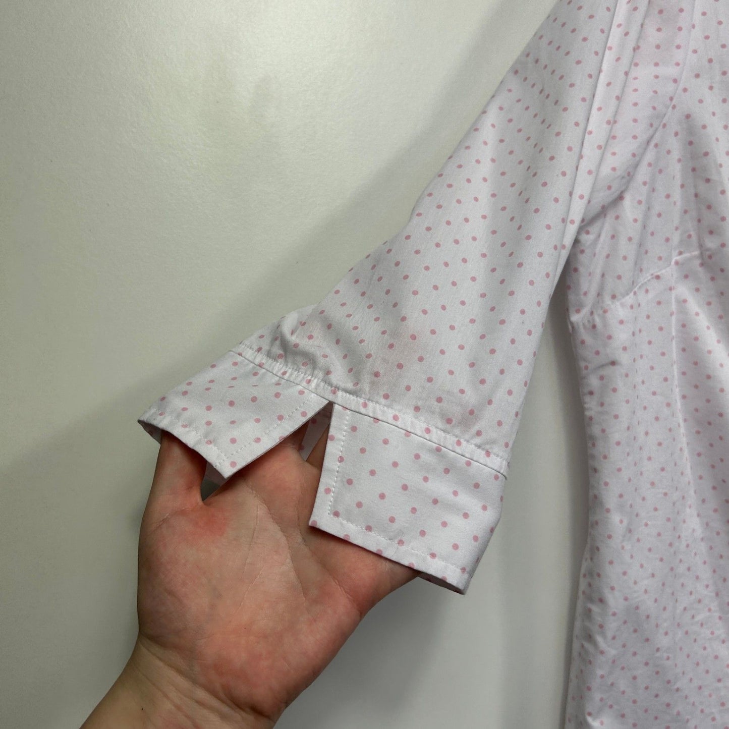 Avella White Pink Polka Dots Button Up Blouse Size 18