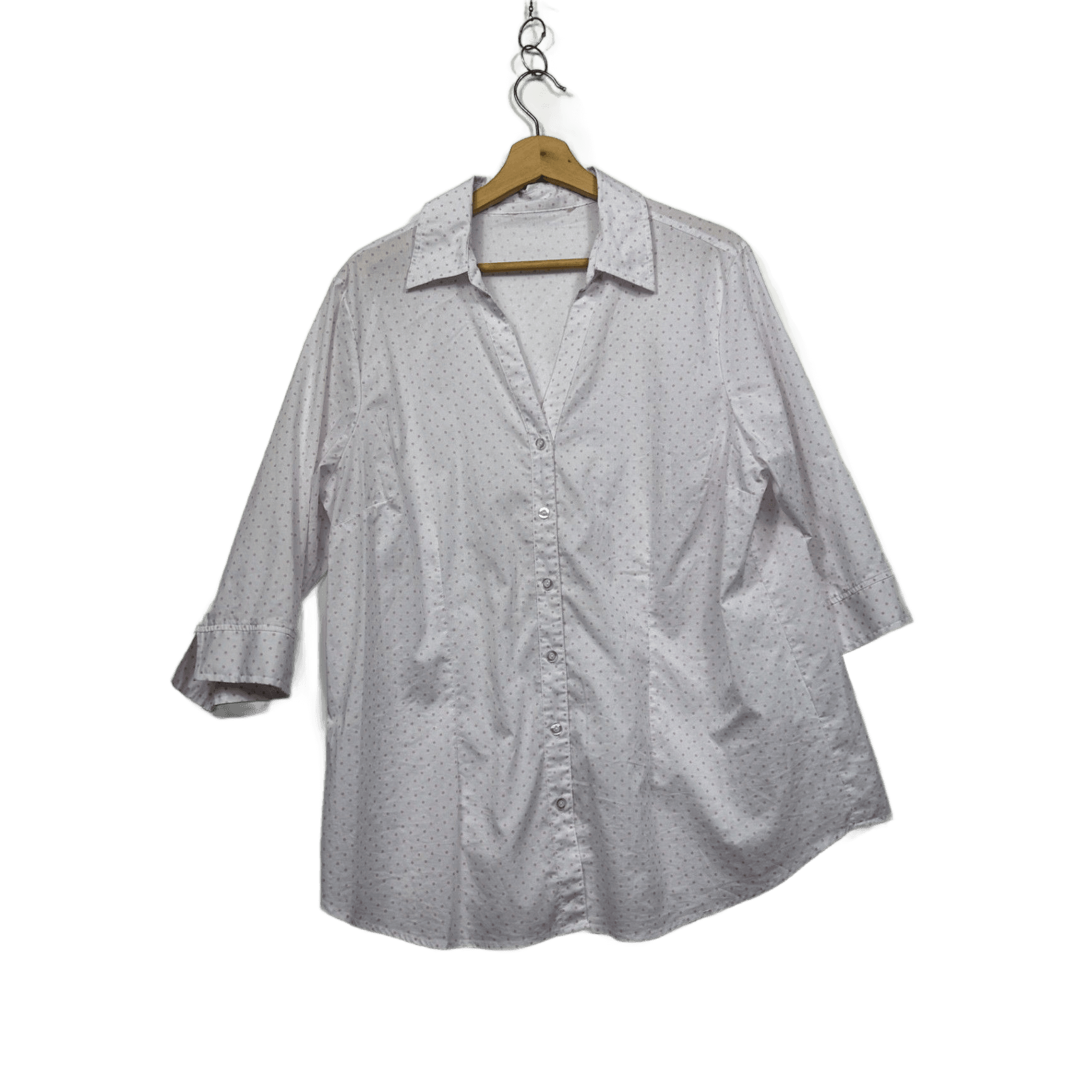 Avella White Pink Polka Dots Button Up Blouse Size 18