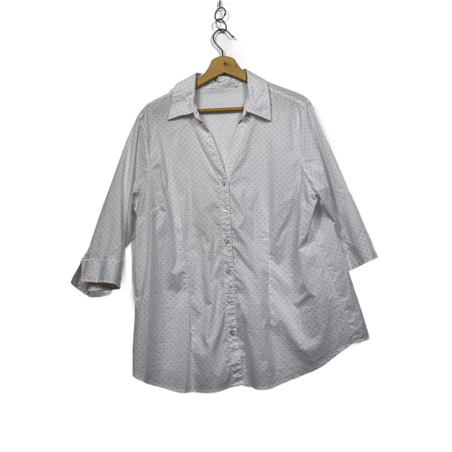 Avella White Pink Polka Dots Button Up Blouse Size 18