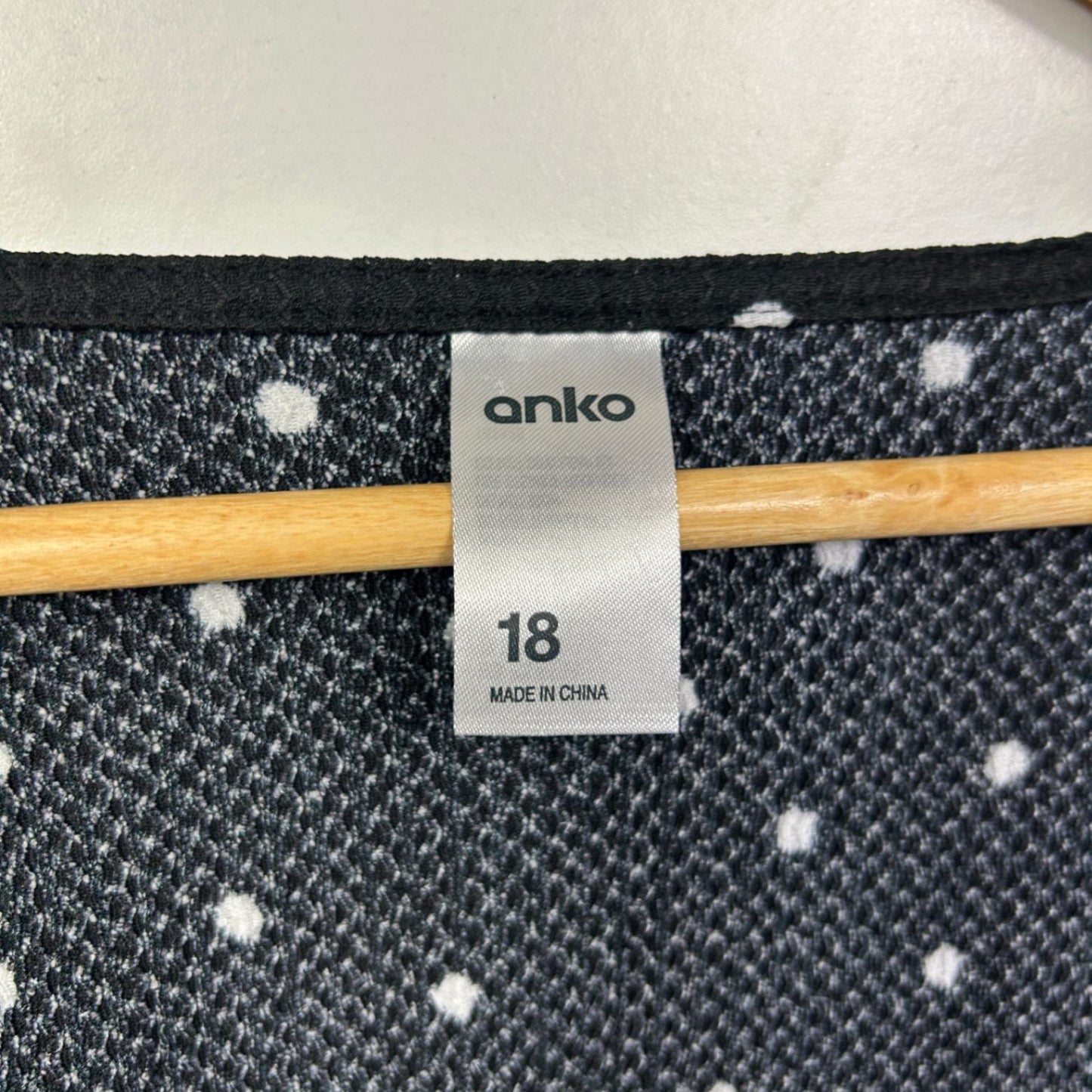 Anko Women's Black White Polka Dots Long Sleeve Open Front Tie Top Size 18