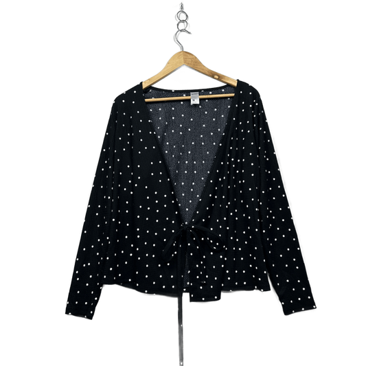 Anko Women's Black White Polka Dots Long Sleeve Open Front Tie Top Size 18