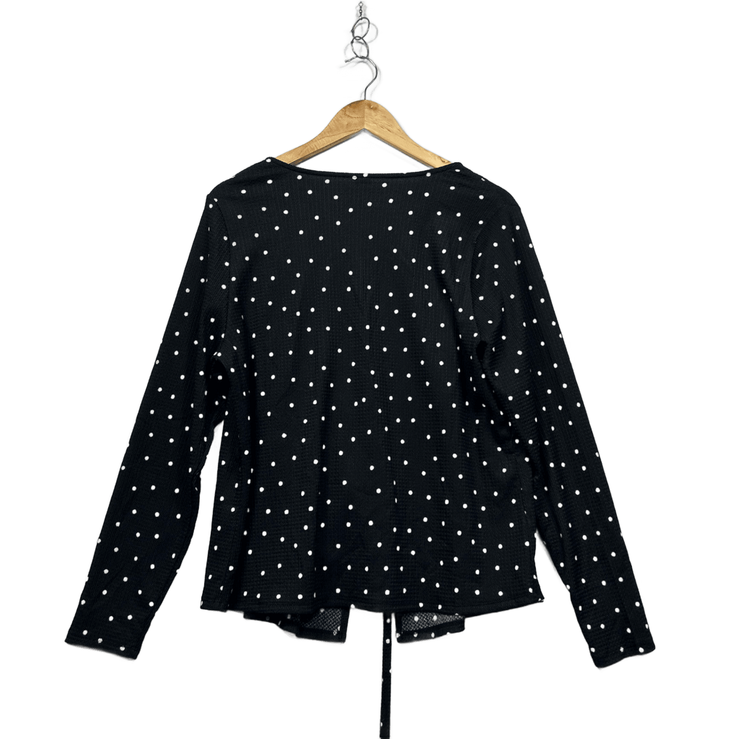 Anko Women's Black White Polka Dots Long Sleeve Open Front Tie Top Size 18