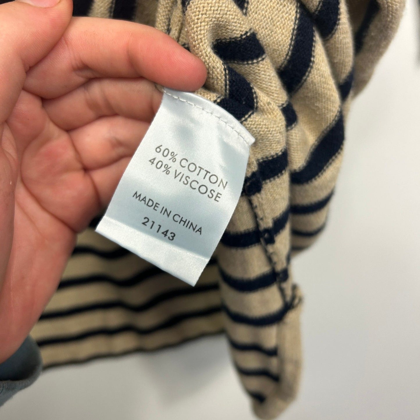 Suzanne Grae Beige Black Cotton Viscose Striped Casual Top Size 14 Large