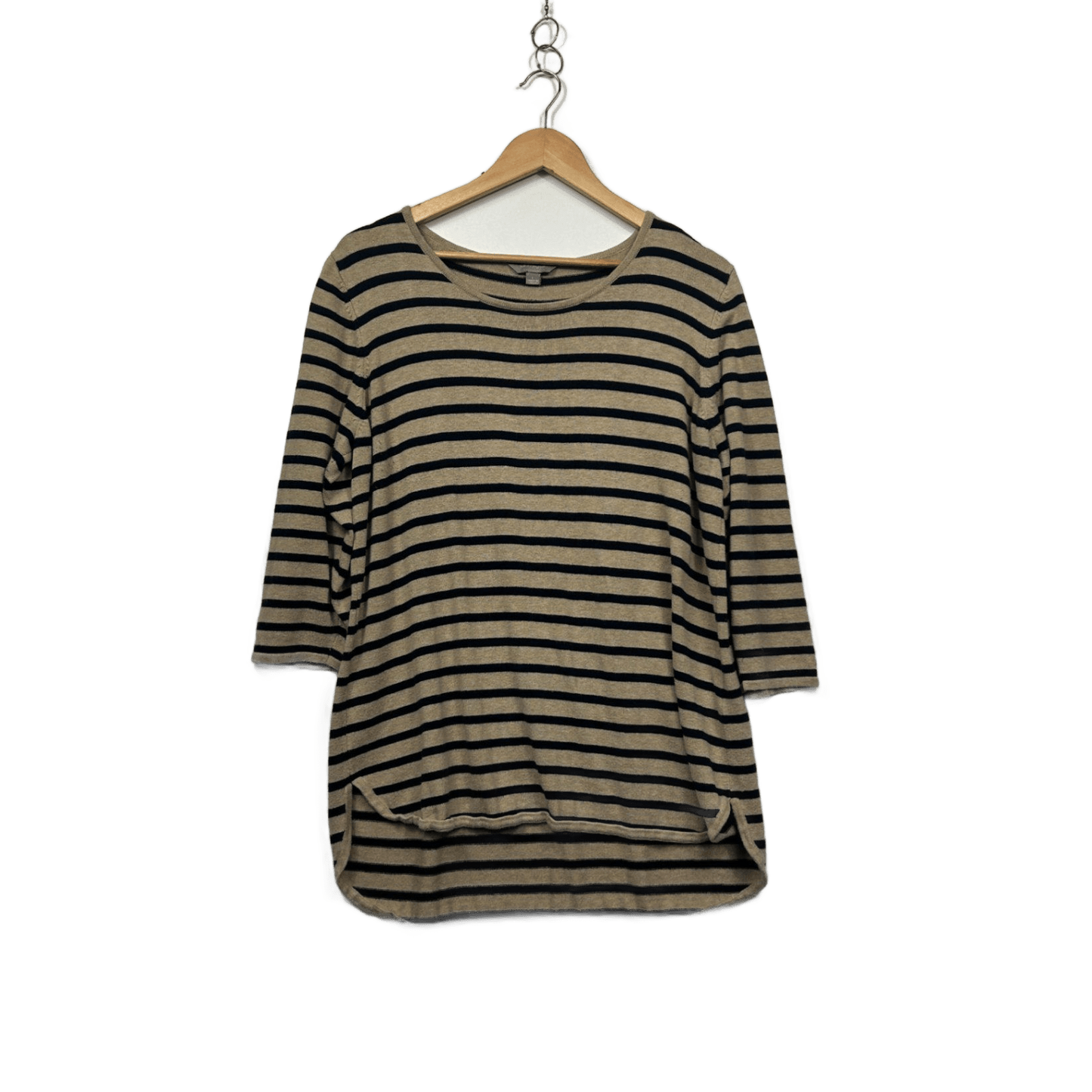 Suzanne Grae Beige Black Cotton Viscose Striped Casual Top Size 14 Large