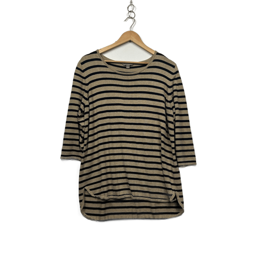Suzanne Grae Beige Black Cotton Viscose Striped Casual Top Size 14 Large