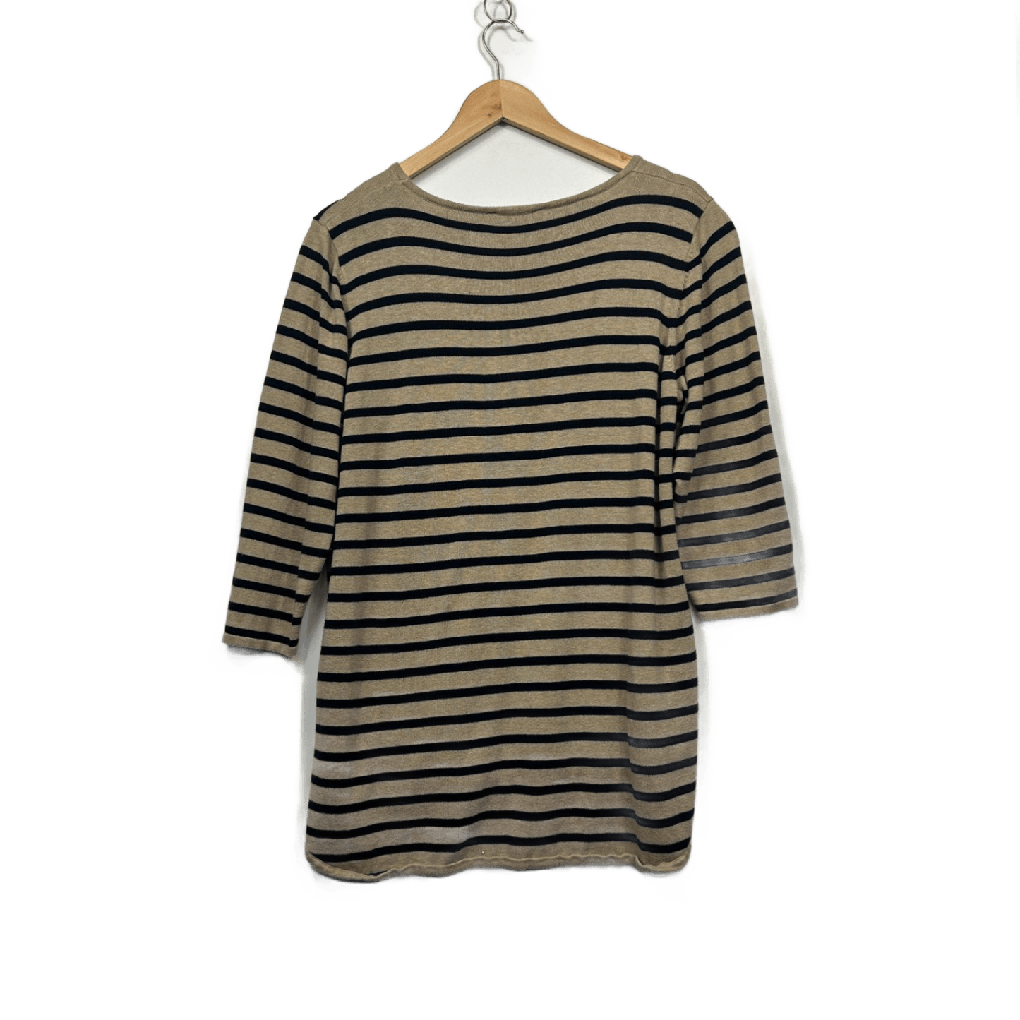 Suzanne Grae Beige Black Cotton Viscose Striped Casual Top Size 14 Large
