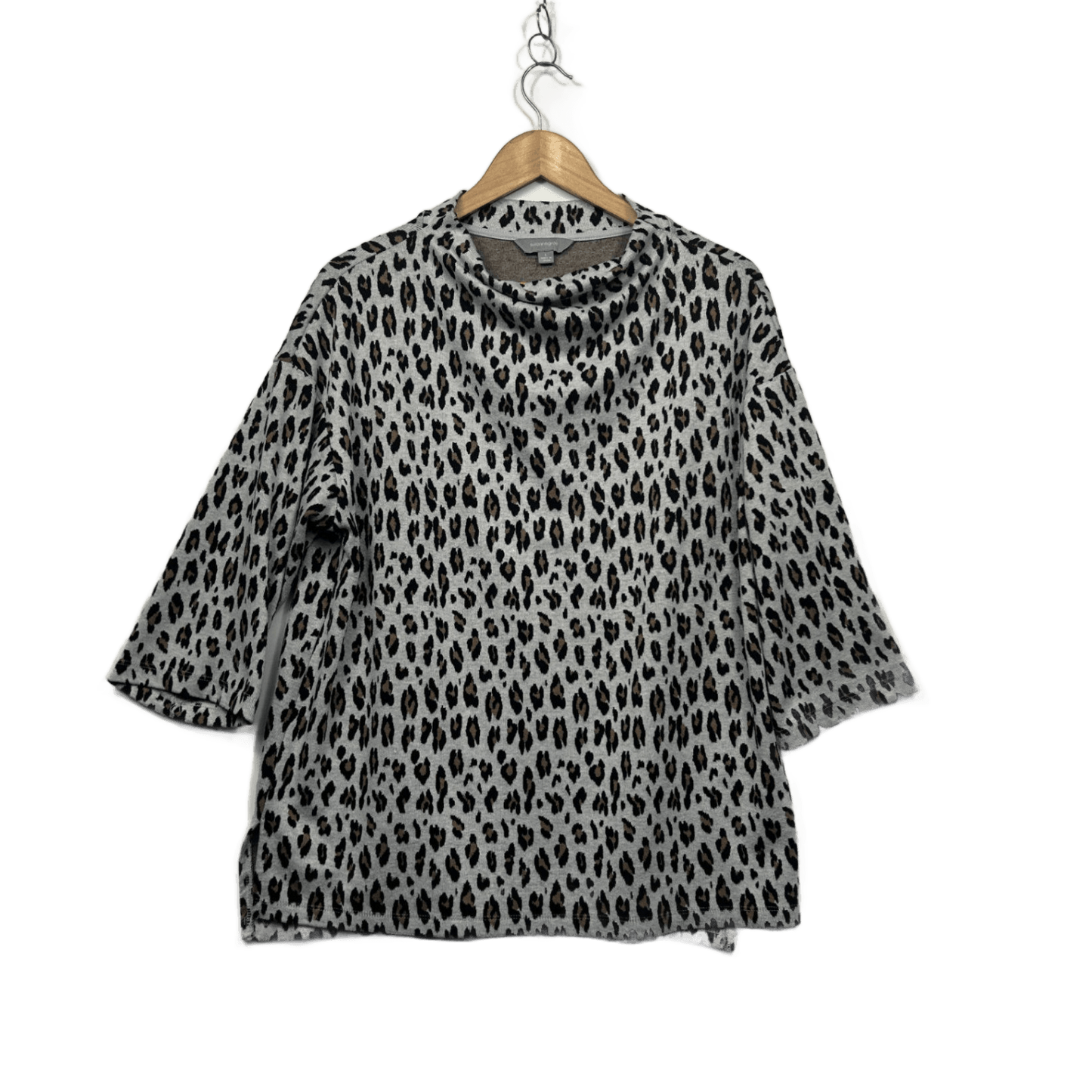 Suzanne Grae Grey Animal Print Cowl Neck Casual Knit Top Size 14 Large Thick