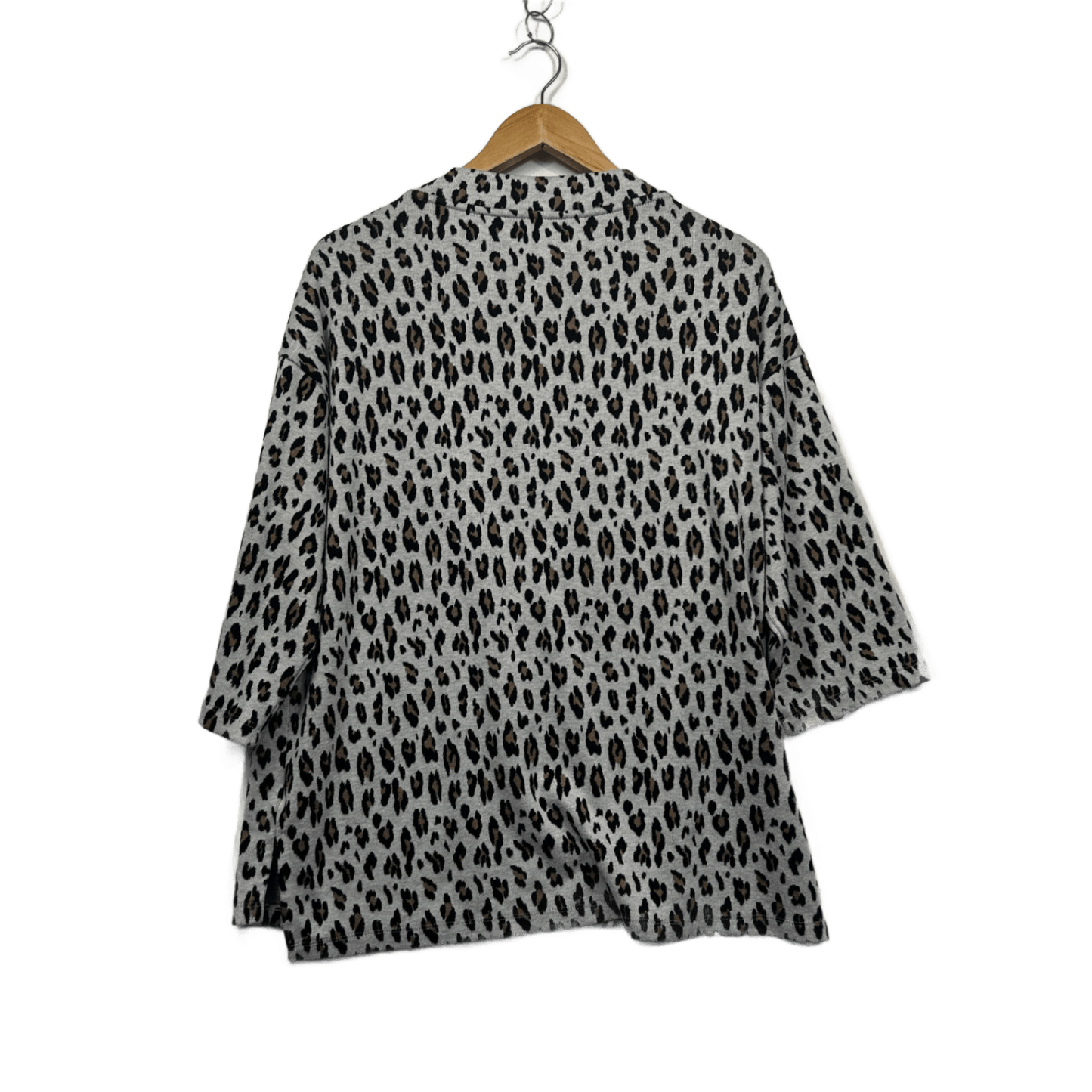 Suzanne Grae Grey Animal Print Cowl Neck Casual Knit Top Size 14 Large Thick