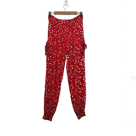 Izabel London Red Floral Print Jogger Harem Pants Size 14