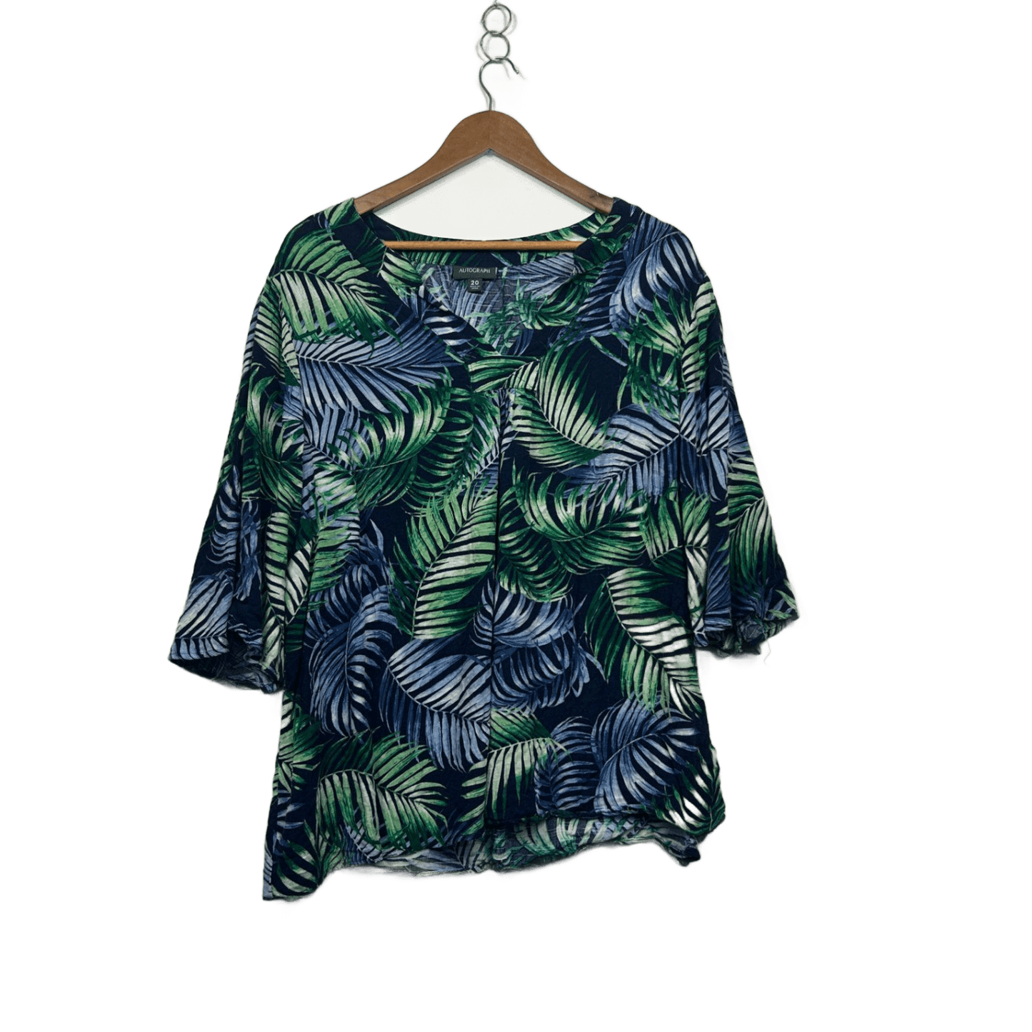 Autograph Multicoloured  3/4 Sleeve Tropical Print Blouse Top Size 20