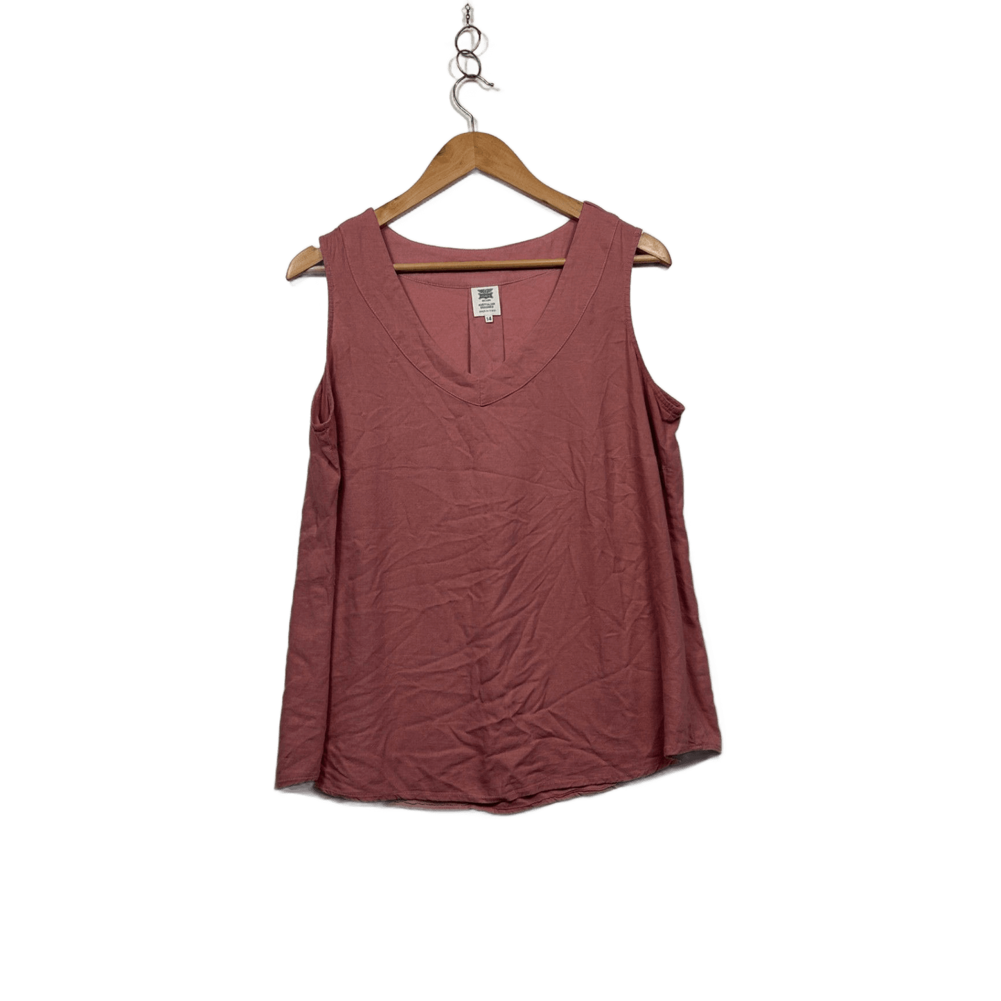 Rivers Dusky Pink Linen Blend Sleeveless V-Neck Blouse Tank Top Size 14