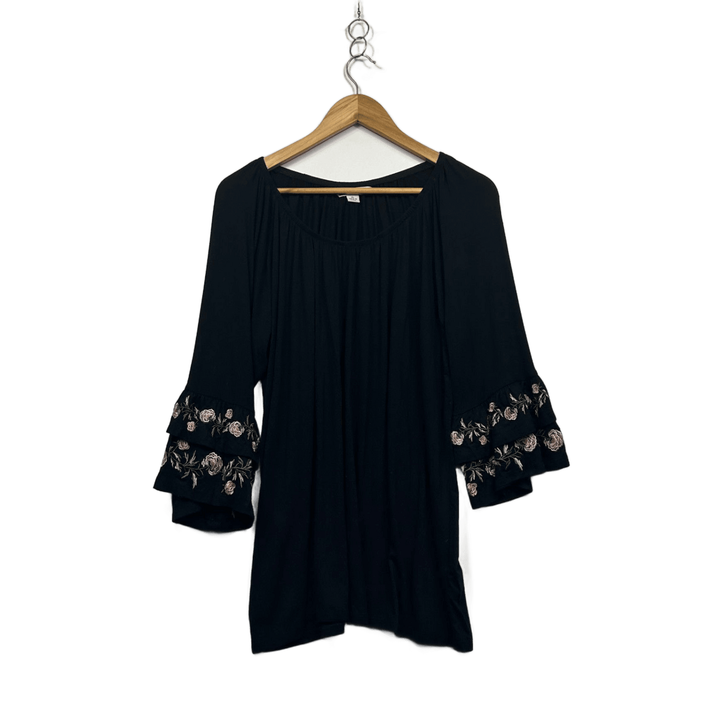 Rockmans Tunic Top Size XL Long Bell Sleeve Embroidered Viscose