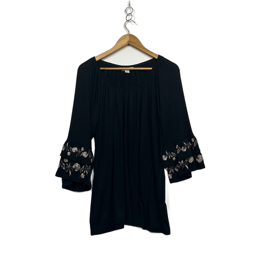 Rockmans Tunic Top Size XL Long Bell Sleeve Embroidered Viscose