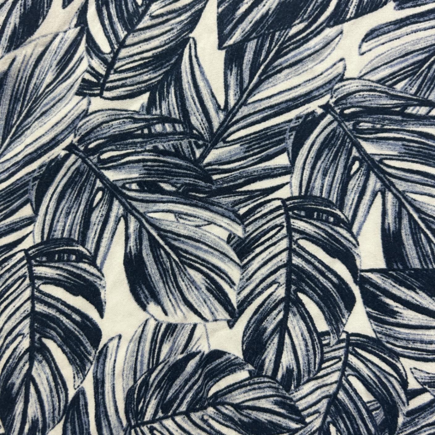 Rockmans Blue White Long Sleeve Leaf Print Tunic Top Size 20 Linen Blend