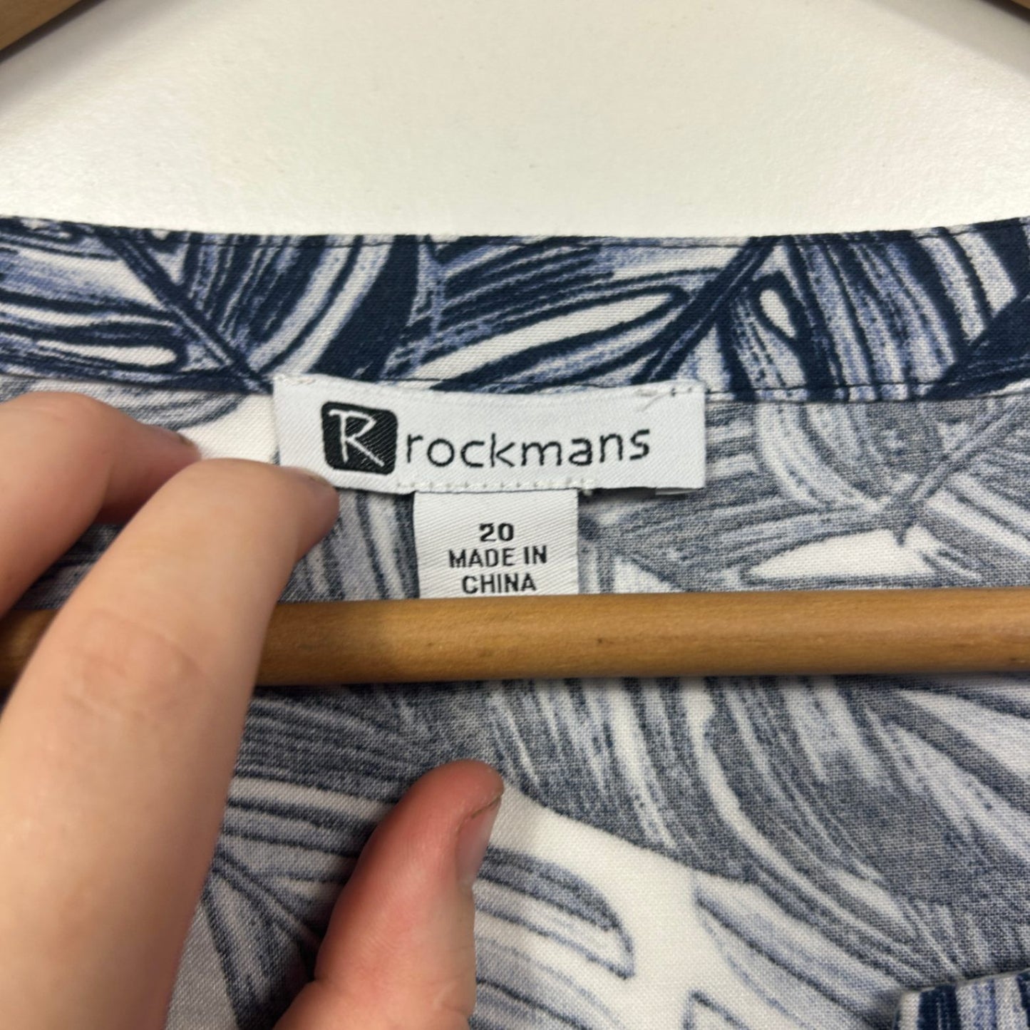 Rockmans Blue White Long Sleeve Leaf Print Tunic Top Size 20 Linen Blend