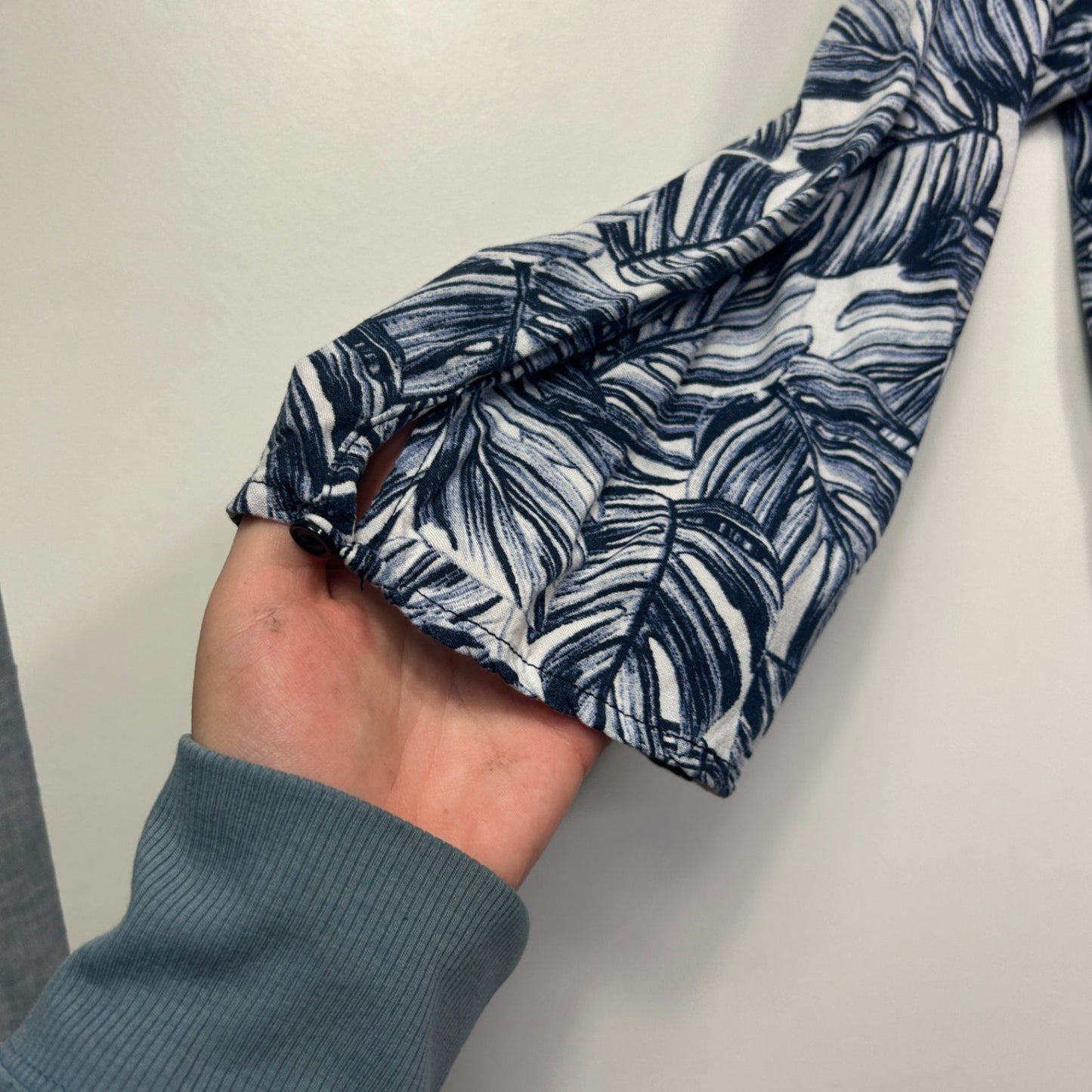 Rockmans Blue White Long Sleeve Leaf Print Tunic Top Size 20 Linen Blend