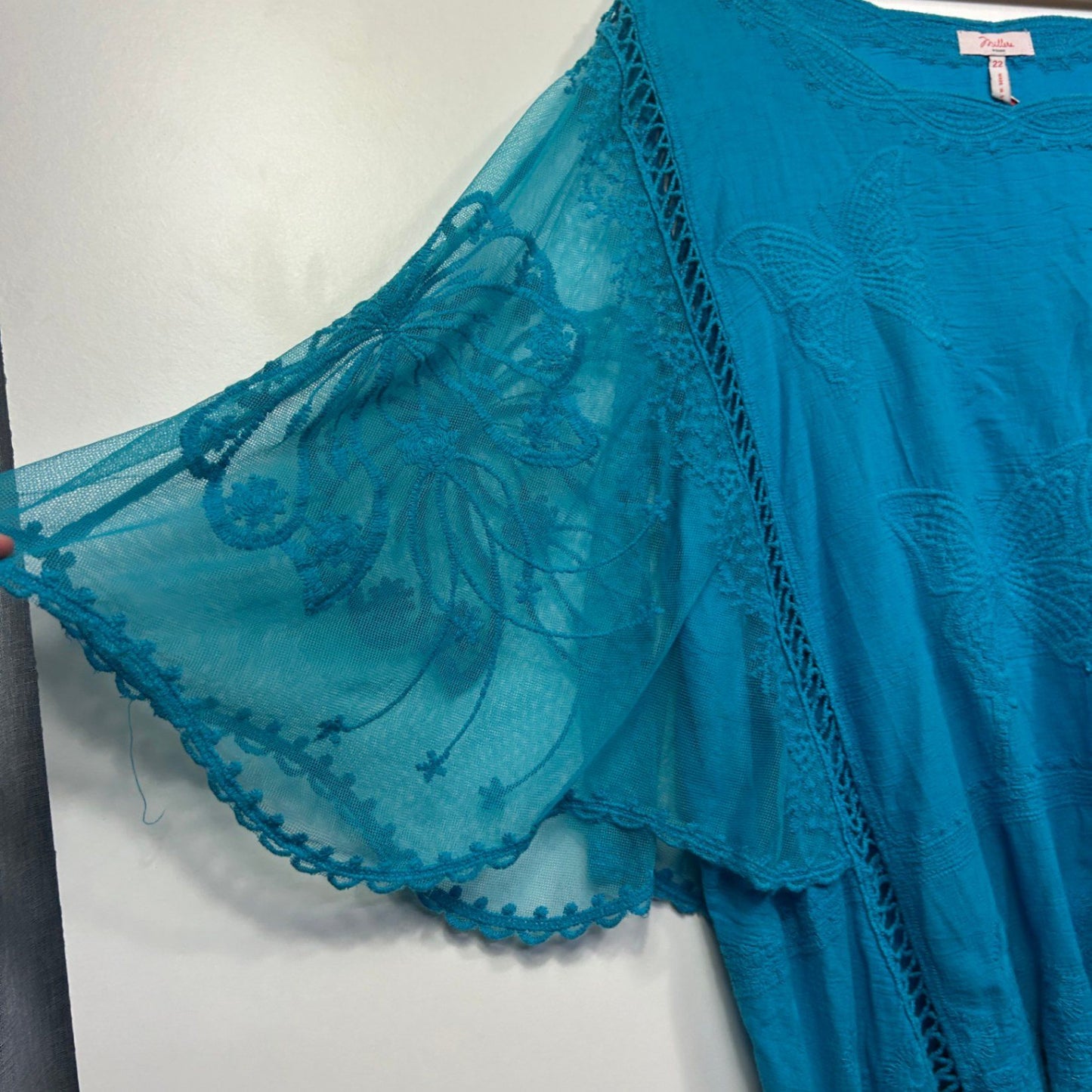 Millers Blue Cotton Embroidered Boho Blouse Top Size 22 Butterfly