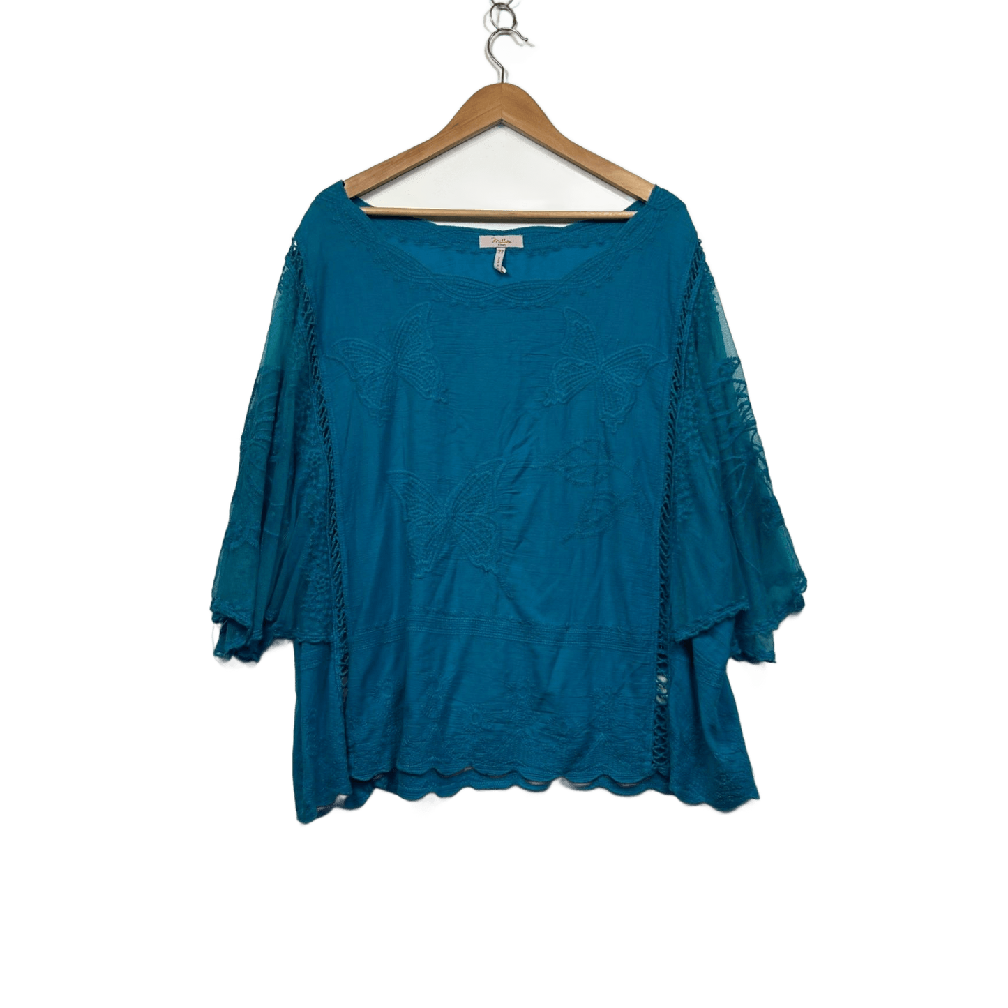 Millers Blue Cotton Embroidered Boho Blouse Top Size 22 Butterfly